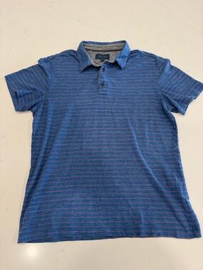 Fairlane Men’s Blue Heathered Stripe Polo Shirt - Medium